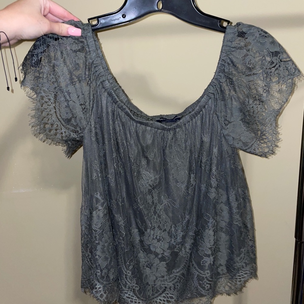 American Eagle Off The Shoulder Lace Tee Shirt, Size XS